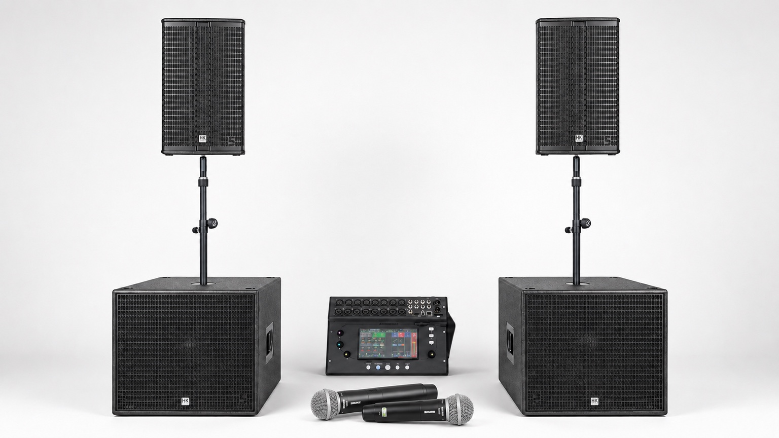 Акустика HK, микрофоны Shure и микшер Allen & Heath